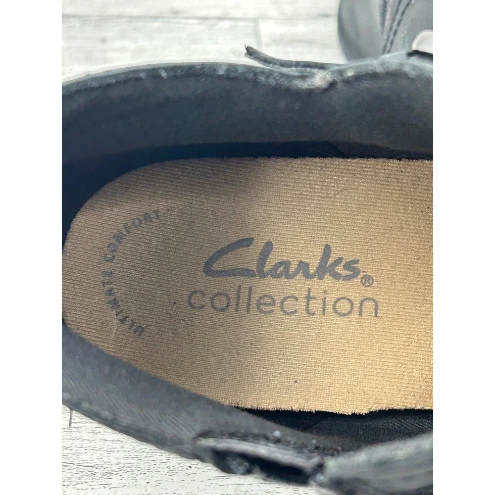 Clarks Collection Black Leather Ankle Boots Buckle‎ Side Zip Women US 6.5